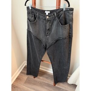 Forever 21 Womens Frayed Panel Straight Leg Jeans Black Wash Size 34